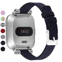 MEFEO Compatible with Fitbit Versa Bands, Woven Fabric Slim Band Narrow Stylish Wristband Replacement Strap for Fitbit Versa/Versa 2/Versa Lite Edition Women (Small, Deep Blue)