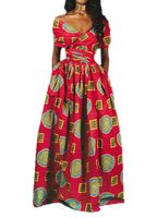 Rebecca Women's Africa DIY Band Floral Print Backless Sleeveless Split Dress Lace High Waist Adjustable Straps Bohemia Dress(Long Style Big Circle)