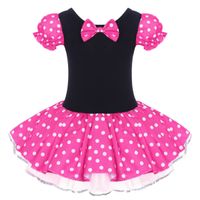 Dance Evening Costume Baby Girl Dress Kids Party Vintage Polka Dot Flower 50s' Bow Tutu Ballerina Dance Wear Holiday Costumes Rose Without 3D Ears 5-6 Years