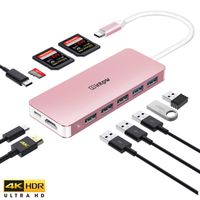 USB C Hub,Intpw 11-in-1 USB Type C Adapter to HDMI 4K,3 SD/MicroSD Card Readers,87W Power Delivery Charging Port for MacBook Pro 2018, Chromebook, XPS, Nintendo Switch and More (Rose Glod)
