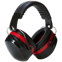 AmazonBasics Noise Reduction Safety Earmuffs Ear Protection, Black and Red