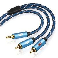 3.5mm Aux to RCA Stereo Splitter Cable[Nylon Braided,Durable and Flexible] EMK Audio Y Adapter Cable - Top Blue Series (6.6Feet/2M)