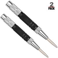Super Strong Automatic Center Punch - 5 inch Black Steel Spring Loaded Center Hole Punch with Adjustable Tension, Hand Tool for Metal or Wood with Zippered Hard Shell Carry Case - Pack of 2