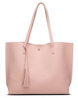 Women's Soft Faux Leather Tote Shoulder Bag from Dreubea, Big Capacity Tassel Handbag Pink