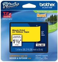 Genuine Brother 1-1/2" (36mm) Black on Yellow TZe P-touch Tape for Brother PT-9500PC, PT9500PC Label Maker