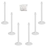 Mr. Chain Plastic Stanchion Kit with 50 Feet of 2-Inch Link Chain and C-Hooks, White, Pack of 6 (71101-6)