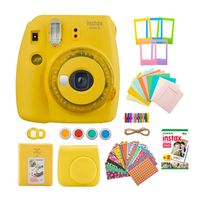 Fujifilm INSTAX Mini 9 Instant Camera with Clear Accents (Yellow) with Instant Film Twin Pack and 7-1 Accessory Gift Bundle (3 Items)