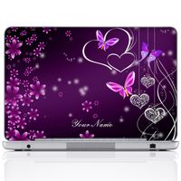 Meffort Inc Personalized Laptop Notebook Notebook Skin Sticker Cover Art Decal, Customize Your Name (15.6 Inch, Purple Hearts Butterflies)