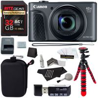 Canon PowerShot SX730 HS (Black) Camera, Camera Case, Lexar 16GB UHS, Memory Card Wallet, Ritz Gear Tripod, Cleaning Kit, Card Reader/Writer, Polaroid Screen Protector & Accessory Bundle
