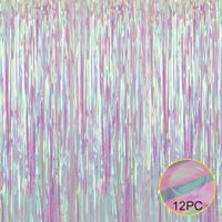Iridescent Transparent Foil Fringe Curtain with Balloon Sticks Metallic Photo Booth Tinsel Shiny Curtains for Christamas Party Wedding Photo Booth Decorative Fringe Curtains (1 Pic,3.3X6.6FT)