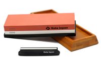 Kota Japan 1000-grit Coarse Side and 6000-grit Polishing Side Knife Sharpening Whetstone with Bamboo Base and Blade Guide