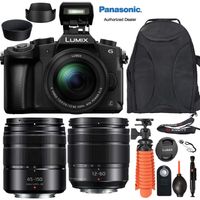 Panasonic Lumix DMC-G85 Mirrorless MFT Digital Camera with 12-60mm & 45-150mm Lens + Travel Accessory Bundle incl. Camera Backpack, Flex Tripod, Neck Strap, Wireless Remote, Lens Hoods and More