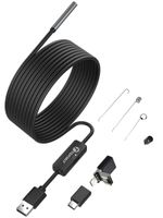 USB Endoscope 3 in 1 Borescope 5.5mm Ultra Thin Waterproof Inspection Snake Camera Micro USB and Type C for OTG Android, PC, Notebooks Windows Mac with 5M 16.4FT Semi-Rigid Cord with LED Light