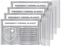 Swiss Safe Emergency Mylar Thermal Blankets (4-Pack) + Bonus Signature Gold Foil Space Blanket: Designed for NASA, Outdoors, Hiking, Survival, Marathons or First Aid