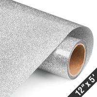 Glitter Heat Transfer Vinyl Rolls 12in.x5ft, Iron on Vinyl Compatible with Silhouette Cameo & Cricut by TransWonder (Silver)