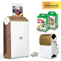 Fujifilm Instax Share Smartphone Printer SP2 (Gold) + Fuji Instax Mini Twin Pack Instant Film (40 Sheets) + Premium Protective Case + Microfiber Cleaning Cloth - Super Value Instant Printer Bundle