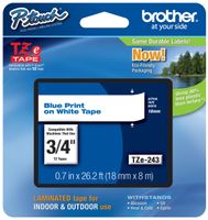 Genuine Brother 3/4" (18mm) Blue on White TZe P-touch Tape for Brother PT-1900, PT1900 Label Maker