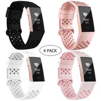 adepoy Compatible with Fitbit Charge 3 Bands for Women Men, Breathable with Air Holes Replacement Wristbands for Fitbit Charge 3 and Fitbit Charge 3 SE, Black Rosegold White Pink, Small