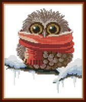 Cross Stitch Kits, Awesocrafts Owl Scarf Cute Christmas Winter Easy Patterns Cross Stitching Embroidery Kit Supplies Christmas Gifts, Stamped or Counted (Owl 4, Stamped)