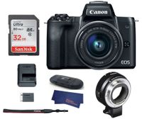 Canon EOS M50 Mirrorless Digital Camera with 15-45mm Lens -Black (USA Warranty) + Canon EOS M Mount Adapter for Canon EF/EF-S Lenses - 6098B002