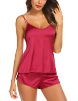 Ekouaer Womens Sexy Sleepwear Lingerie Satin Pajamas Cami Shorts Set Nightwear X,Wine Red,XX-Large