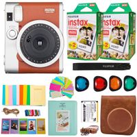 Fujifilm Instax Mini 90 Neo Classic Instant Film Camera (Brown) + Fuji Instax Film Twin Pack (40 Film) + Accessories Kit/Bundle + Fitted Case + 4 Filter Lens + Frames + Photo Album + More
