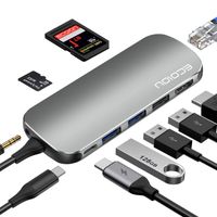 USB C Hub,ECOIOU 9-in-1 Ports Type-C Hub Adapter for 4K HDMI, USB 2.0/3.0 PD Power Delivery, SD 3.0 Card Reader, Ethernet, Audio Jack, Compatible with MacBook, Surface, PixelBook, USB-C Smartphones