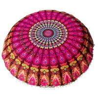 Bokeley 80x80cm Large Mandala Floor Pillows Polyester Round Bohemian Meditation Cushion Cover Ottoman Pouf (Yellow)