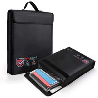 Vemingo Fireproof Bag 2000 Degree Water Resistant Document Holder 15.8 x 12.6 x 3 Inches Non-Itchy Silicone Coated Fireproof Safe Storage Black