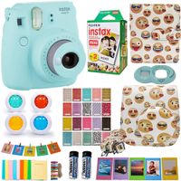 Abesons Kit Fujifilm Instax Mini 9 Camera Ice Blue + Accessories kit for Fujifilm Instax Mini 9 Camera Include Instant Camera + Fuji Instax Film (20 PK) EMOJI Case + Frames +Selfie Lens + Album + More