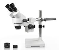 Vision Scientific VS-3EZ Binocular Zoom Stereo Microscope, 10x WF Eyepiece, 0.7X-4.5X Zoom, 3.5X-90x Magnification, 0.5X & 2X Auxiliary Lens, Single Arm Boom Stand