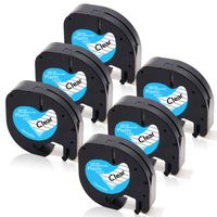 Replace Dymo LetraTag Refills Clear 16952 S0721530 Plastic Label Tape Compatible for Dymo Plus LT-100H LT-100T LT-110T QX 50 XR XM 2000 Label Maker, (1/2" x 13', 12mm x 4m, Black on Clear) - 6 Pack