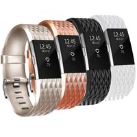 Tobfit Sport Silicone Bands Compatible for Fitbit Charge 2 Classic & Special Edition, 4 Pack, Black/Champagne/Rose Gold/White, Large