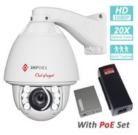 IMPORX 1080P PoE+ Auto Tracking PTZ IP Camera, 20X Optical Zoom, High Speed IP66 Outdoor Camera, Support SD Card and P2P, 500ft IR Distance, with PoE Set(PoE Injector & PoE Splitter)