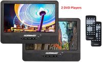 Koramzi Portable 9" Dual Screen Dual DVD Player W Rechargeable Battery/ AC Adapter/ AV in/ USB &SD Card Reader/ Remote Control/ Car Adapter/ IR Transmitter Ready/ USB /Headrest Mounting Kit