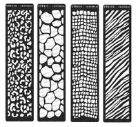 CrafTreat Stencil - Zebra Skin, Cheetah Skin, Snake Skin and Giraffe Skin (4 pcs) - Reusable Painting Template for Cake Decoration, Home Decor, Crafting, DIY and Printing on Paper, Tile 3x12 inches