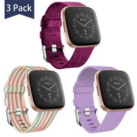 Maledan Compatible with Fitbit Versa/Fitbit Versa 2/Fitbit Versa Lite Bands Small, Soft Versa Woven Watch Band Strap Adjustable Wristband Replacement for Women Men, 3 Pack Fuchsia/Rainbow/Lavender
