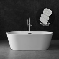 WOODBRIDGE Acrylic Freestanding Contemporary Soaking Tub with Brushed Nickel Overflow and Drain, with Bathtub Spa, White, 67" B-0013 + Pillow