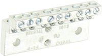 Neutral Bar and Neutral Assembly, 225A Neutral Bar, (18) 4-14 AWG Wire Range, 600VAC Voltage, 1.500" Width, 0.875" Height, 3.132" Length
