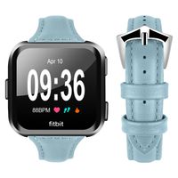 Ginamart for Fitbit Versa Watch Bands, Women Men Genuine Leather Slim Replacement Band Bracelet Strap Accessories Wristband 11 Colors (Blue)