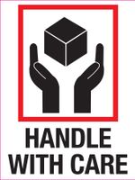 Adhesive Label Preprinted Handle with Care Shipping Label, 3 x 4 Inches, Red, Roll of 500 (34007F)