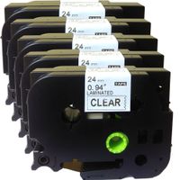 NEOUZA 5PK Compatible for Brother P-Touch Laminated Tze TZ Label Tape Cartridge 24mm x 8m (TZe-154 Gold on Clear)