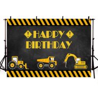 MEHOFOTO Construction Birthday Photo Background Blackboard Digger Excavator Dump Trucks Boy Party Decoration Banner Builder Excavator Backdrops for Photography 7x5ft