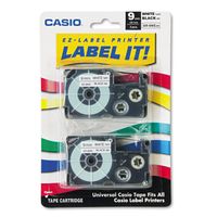 CASIO Enterprises XR9WE2S Tape Cassettes for KL Label Makers, 9mm x 26ft, Black on White, 2/Pack