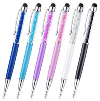 Stylus Pens, Besgoods 6Pcs Crystal 2 in 1 Slim Capacitive Stylus &Ballpoint Pen for Touch Screens, iPhone 7 8 Plus x, iPad, Samsung Galaxy, Tablets, Sky Blue Pink Purple Royal Blue Black White