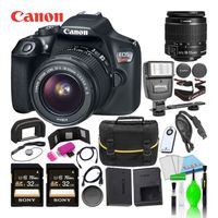 Canon EOS Rebel T6 DSLR Camera w/EF-S 18-55mm f/3.5-5.6 is II Lens Kit Deluxe Bundle with (2) Sony 32GB SDXC Card + Canon Battery + Large Camera Bag + Universal Flash + Deluxe Cleaning Kit and More