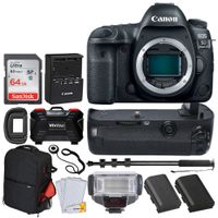 Canon EOS 5D Mark IV DSLR Camera (Body Only) + 64GB Memory Card + TTL Flash + Battery Grip + Vivitar Trolley Backpack Case + Monopod + LP-E6 Battery Replacement + Vivitar Holder - Top Accessory Bundle