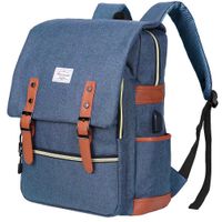Modoker Vintage Laptop Backpack Travel Bookbag for Women Men,School College Backpack with USB Charging Port Fashion Backpack Purse Fits 15 inch Notebook (Blue)