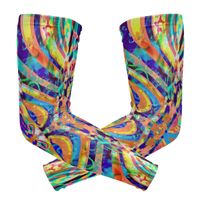 Fashion Sports Arm Supports Colorful Psychedelic Trippy Painting Basketball Shooter Sleeves Sunscreen Cuff Stretched Fabric for Football, Volleyball, Baseball Protection, Youth & Adult Sizes(1 Pair)