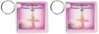 3dRose Spanish First Communion, Felicidades Primera Comunión. Rosary, Pink - Key Chains, 2.25 x 4.5 inches, set of 2 (kc_43410_1)